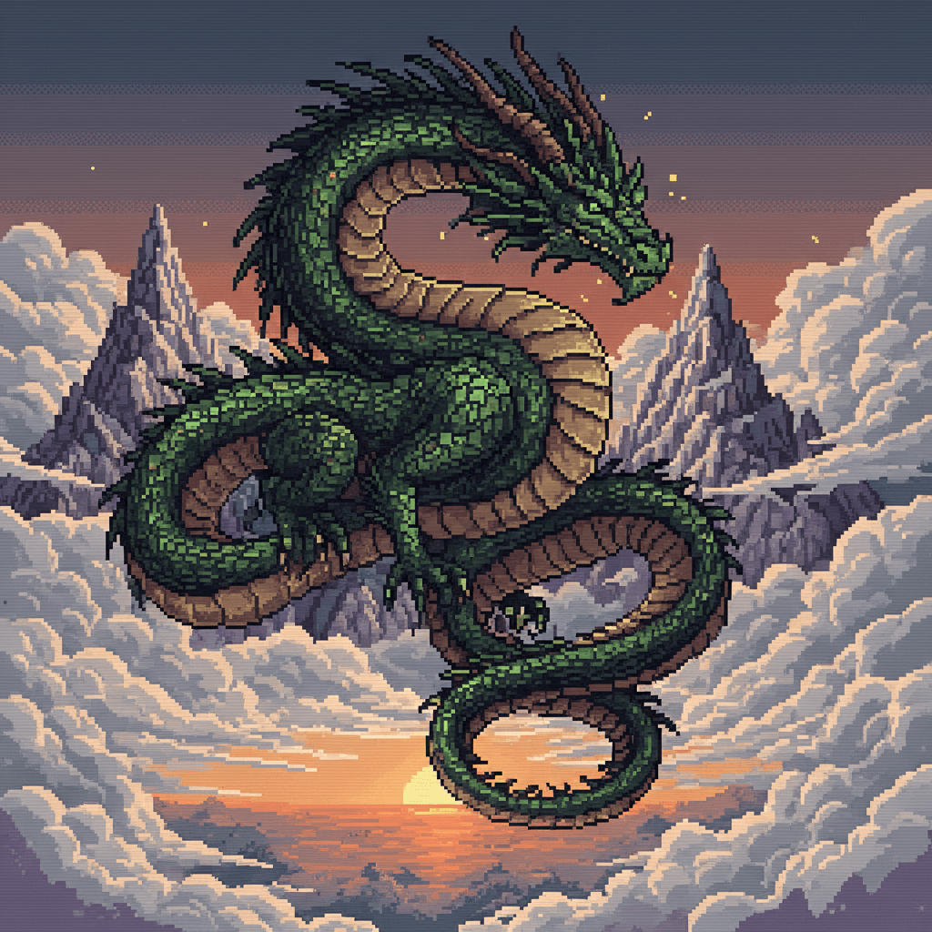 Legendary immortal dragon card - retro theme
