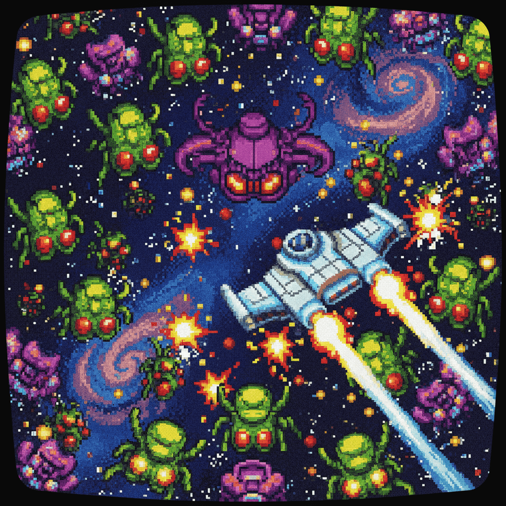 Legendary Galaga card - retro theme