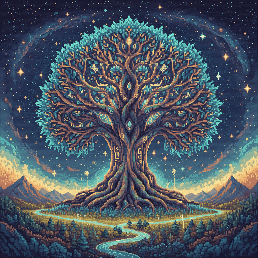 Legendary tree of Life card - retro theme
