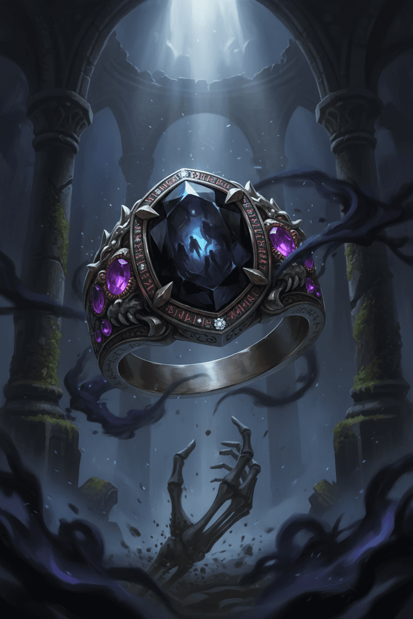 Legendary Ring of power card - fantasy theme
